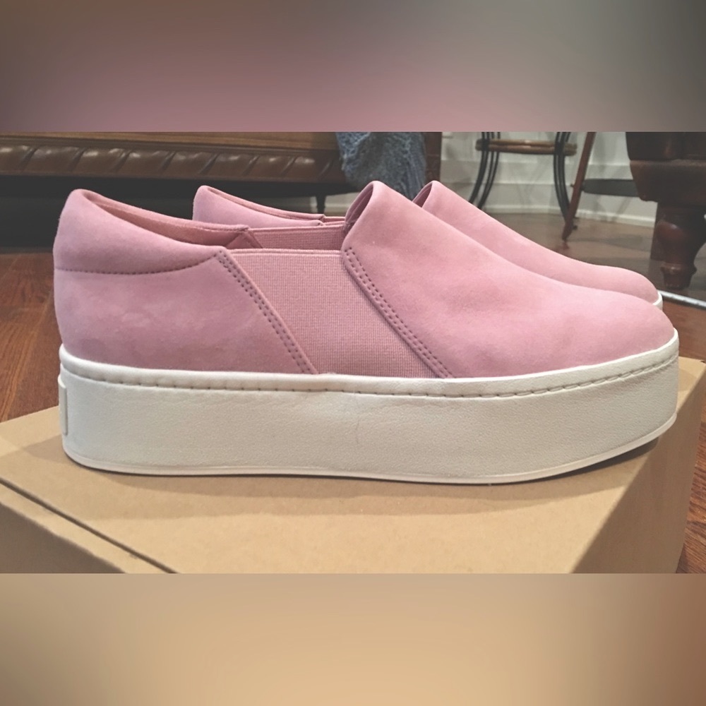 Vince Warren Platform Slip On Suede Sneakers Pink Sand 5.5 NIB Retail $230